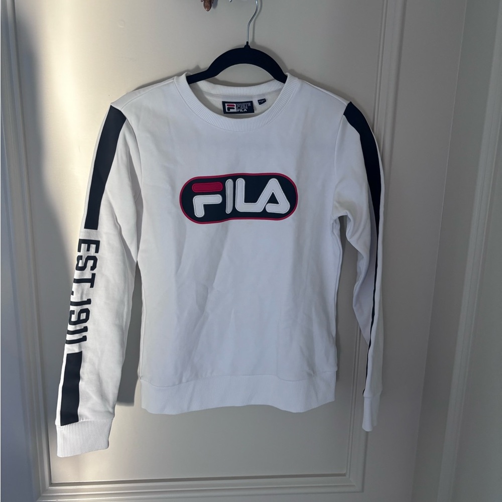 Fila White Crewneck with Black and Red Logo